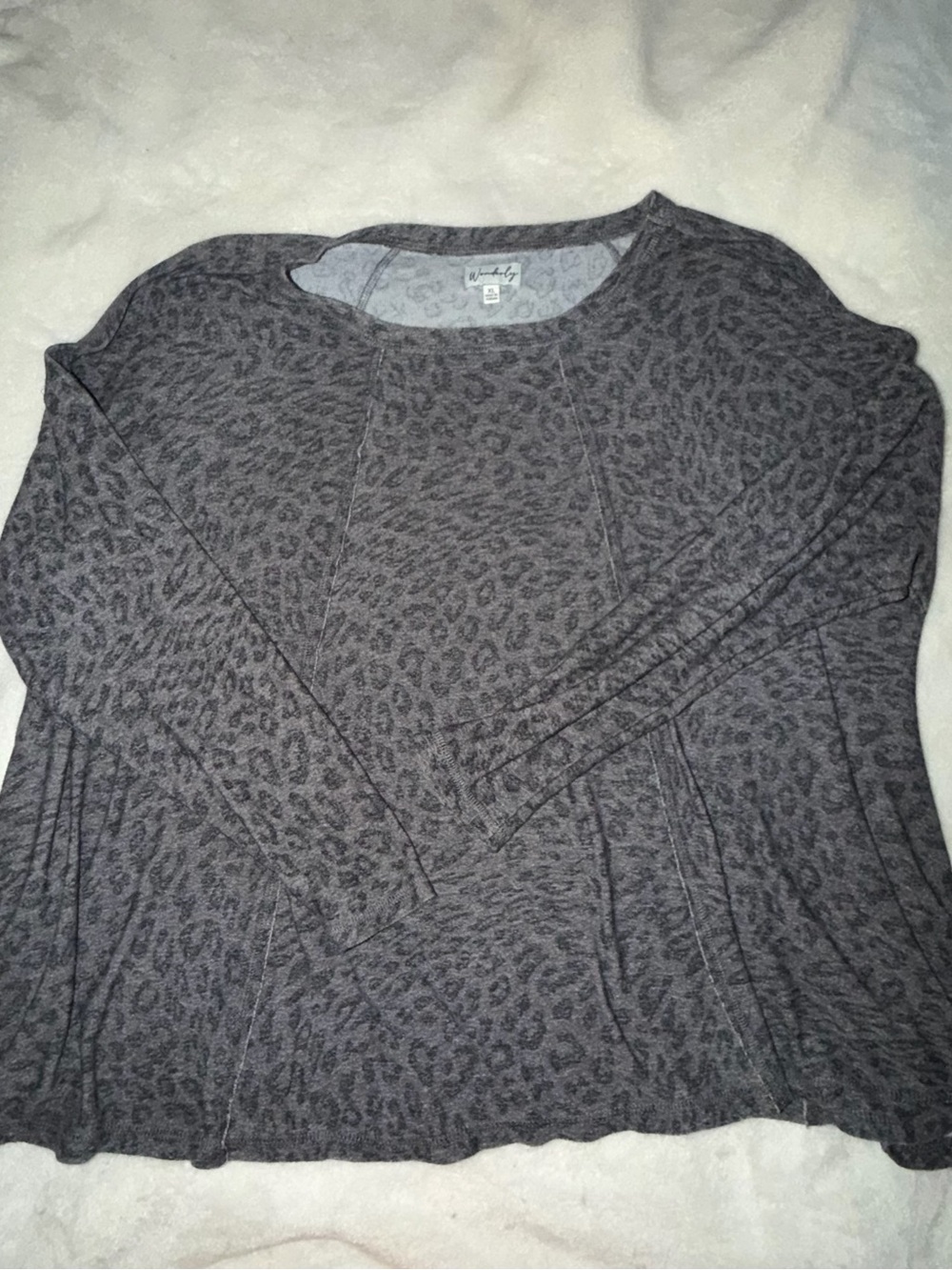 Wonderly Charcoal Leopard Print Long Sleeve Top